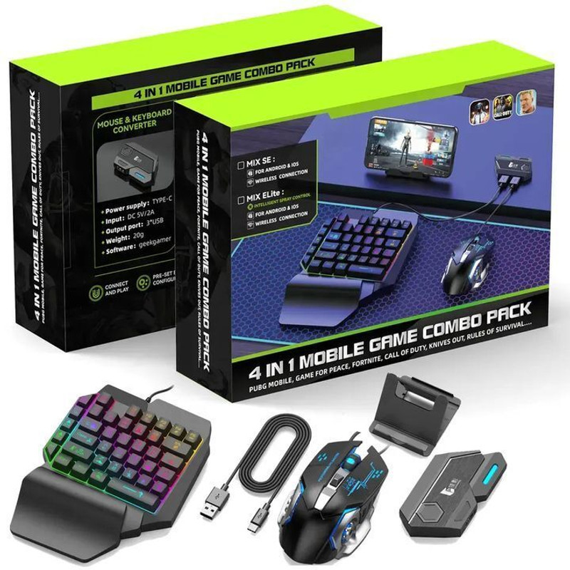 GAMESOUL Mix SE+ Mobile Game Combo Pack with RGB Mini Gaming Keyboard Bluetooth Standard Gaming Keyboard Compatible with Desktop, iPad, Laptop, Mac, Tablet(Black)