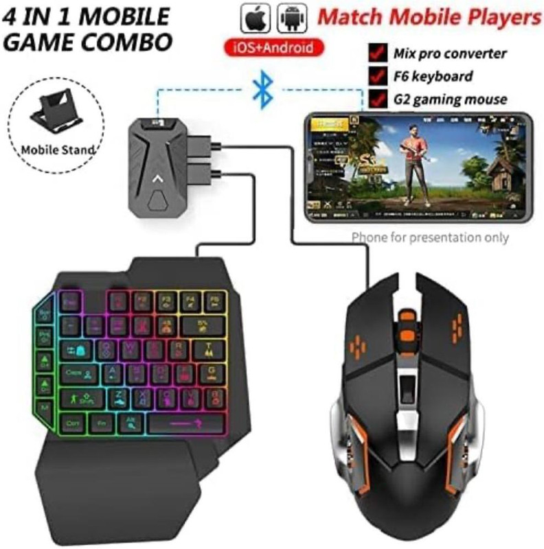 CELMEX One Hand Non Mechanical Gaming Keyboard and Backlit Mouse Combo Bluetooth Standard Gaming Keyboard Compatible with Desktop, Laptop, Mac(Black)