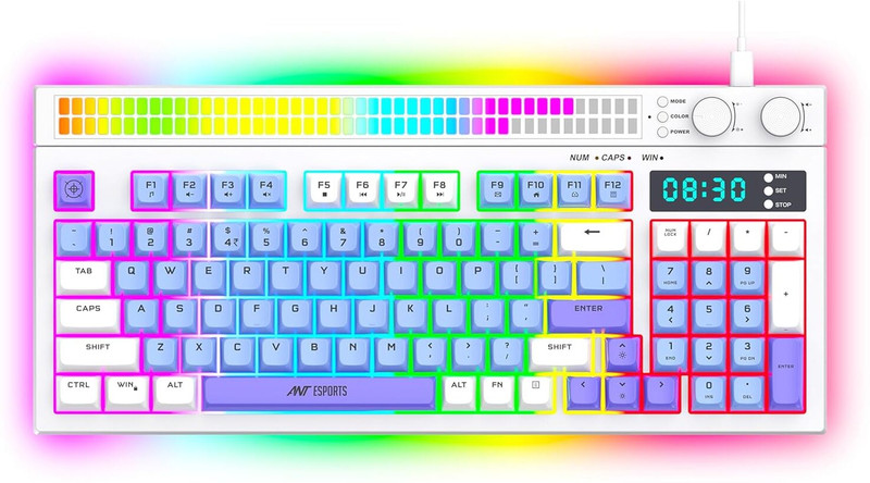 Ant Esports MK1900 RGB keyboard with Volume Knob & Alarm Clock Wired USB Standard Gaming Keyboard Compatible with Laptop, Mac, Desktop(White)