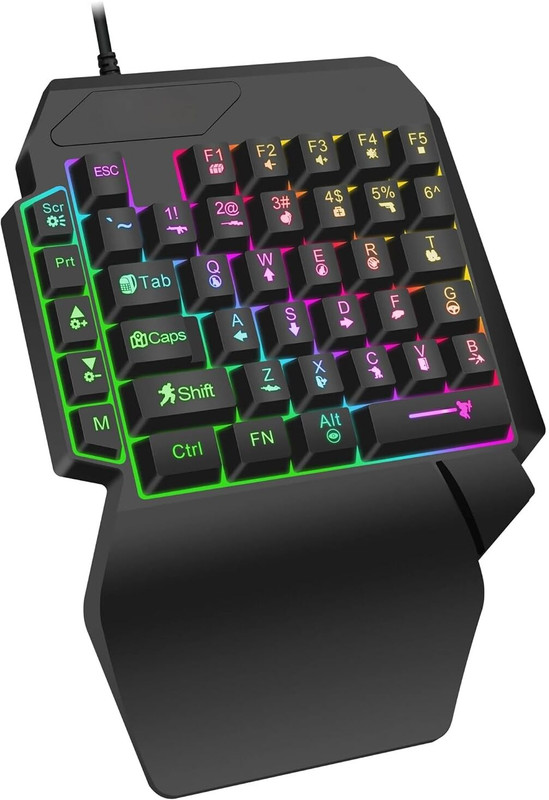 GAMESOUL F6 RGB One Handed Mechanical Gaming Keyboard with rgb backlit Wired USB Handheld Gaming Keyboard Compatible with Desktop, iPad, Laptop, Mac, Tablet(Black)