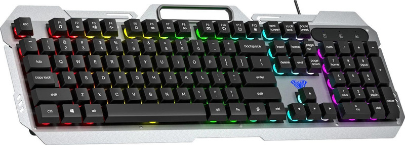 Aula F2023 / Anti-ghosting, Aluminium body with Mobile holder, Membrane Wired USB Standard Gaming Keyboard Compatible with Desktop, Laptop, Mac stand support,multimedia_keys,F2023(Black)