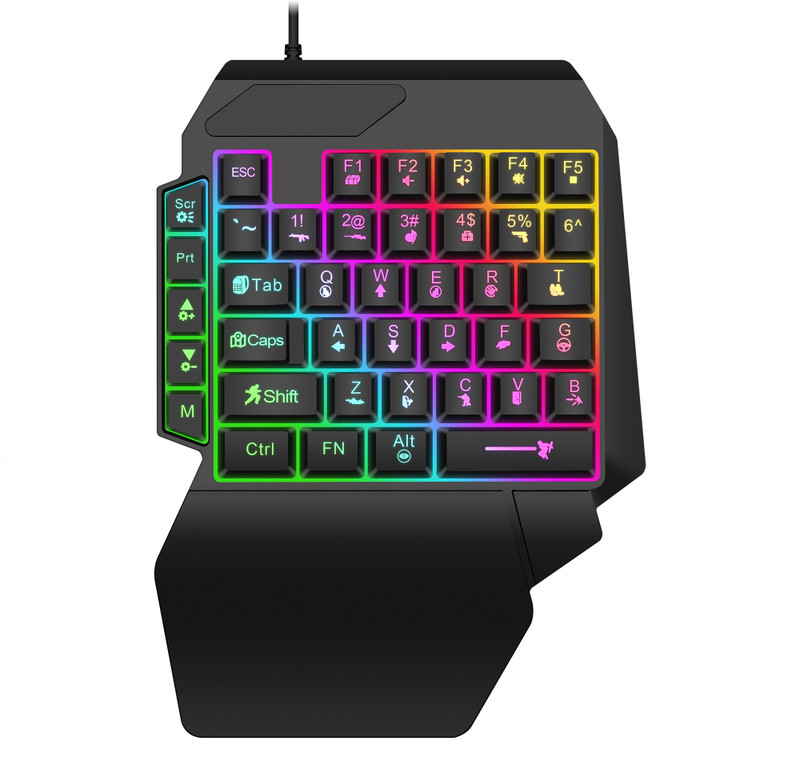 DWH F6 One-Handed RGB Gaming Keyboard with Wrist Rest and backlit , 35 Keys Wired USB Laptop-size Gaming Keyboard Compatible with Desktop, Laptop, Mac(Steel Grey)