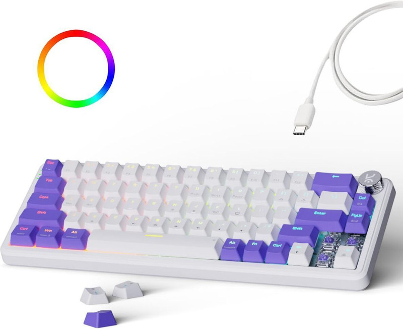 Kreo Hive 65% Compact Mechanical Gaming Keyboard Wired, Rgb & Multi OS Customizable Wired USB Laptop-size Gaming Keyboard Compatible with Desktop, Laptop(White, Purple)