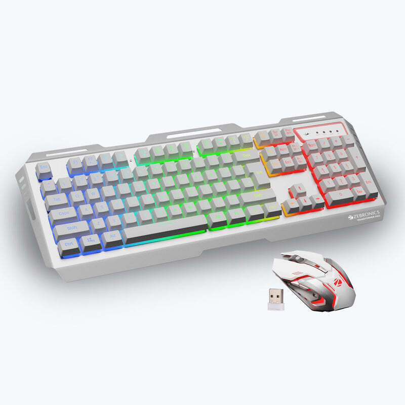 ZEBRONICS Zeb-Transformer Premium Keyboard and Mouse Combo Wireless Standard Gaming Keyboard Compatible with Desktop, Laptop, Mac , with gaming mode ,stand support,multimedia_keys,ZEB-NWK1(White + Silver, MultiColor LED Modes, Aluminum Body, Up To 4000 DPI)