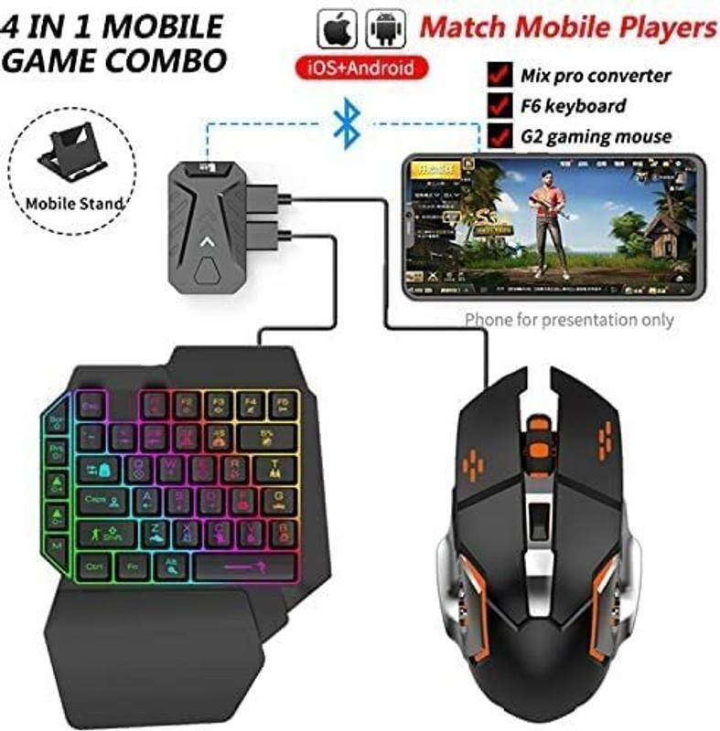 EXtreme Bluetooth Gaming Keyboard Mouse Convertor For Smartphone 4 in 1 Mobile Game 64 GB with Yes(Black)