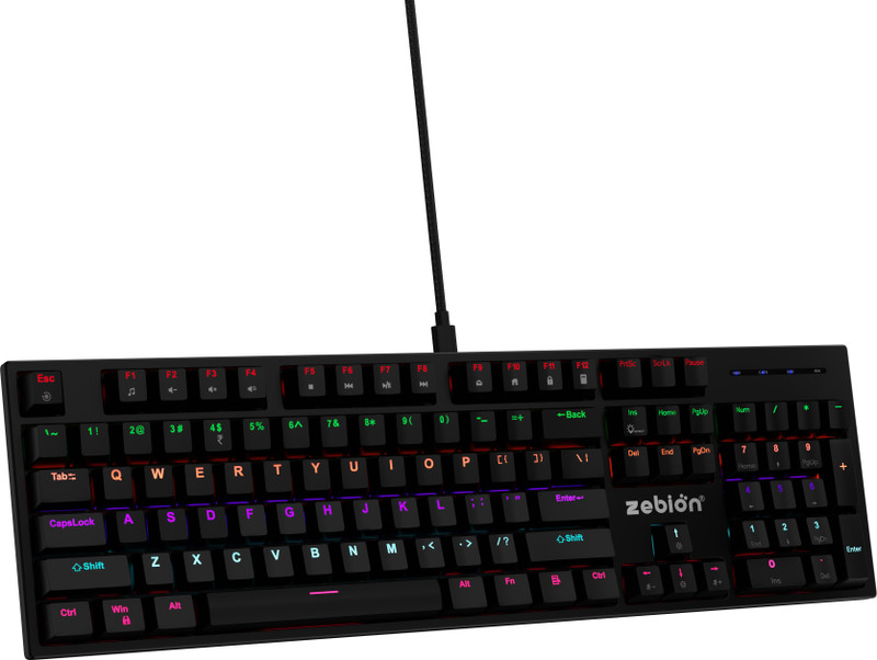 zebion SPEAR,25 Anti Ghosting Keys, 16 Lighting Effects, Type C Braided Cable Wired USB Standard Gaming Keyboard Compatible with Desktop, Laptop, Tablet, Mac(Black)
