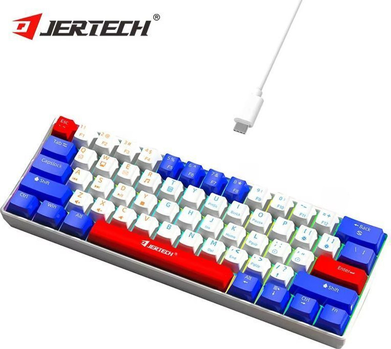 jertech JK540 Wired USB Laptop-size Gaming Keyboard Compatible with Desktop, Laptop, Mac, iPad, Tablet(White&Blue&Red)