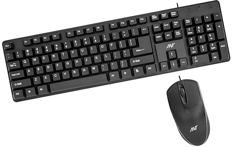 Ant Value FKBRI02 / Spill-Resistant, Silent Keys,1000 DPI Mouse & Keyboard Combo Wired USB Standard Desktop Keyboard Compatible with Desktop, Laptop, Mac(Black)