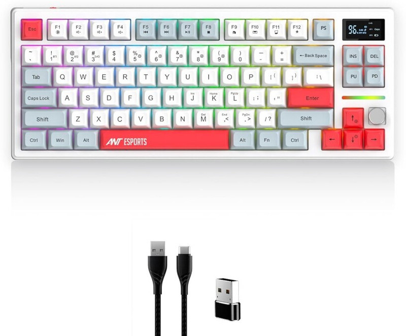 Ant Esports Apex 200 - White Wireless, Wired USB, Bluetooth Tenkeyless Gaming Keyboard Compatible with Mac, iPad, Tablet(White)