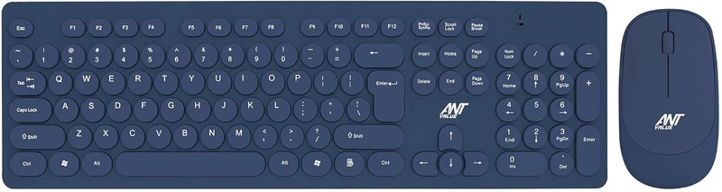 Ant Value FKBRI05 / Auto-Stand-By, Silent Keys, 8 hot keys Mouse Combo Wireless Standard Desktop Keyboard Compatible with Desktop, Laptop, Mac Black,FKBRI05 Laptop Keyboard Combo Wireless(Blue)
