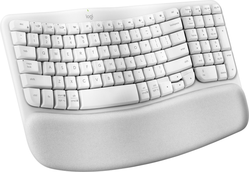 Logitech Wave Keys Bluetooth Standard Multi-device Keyboard Compatible with Desktop, Laptop, Mac Wireless Ergonomic Keyboard with Cushioned Palm Rest, Comfortable Natural Typing(Off White)