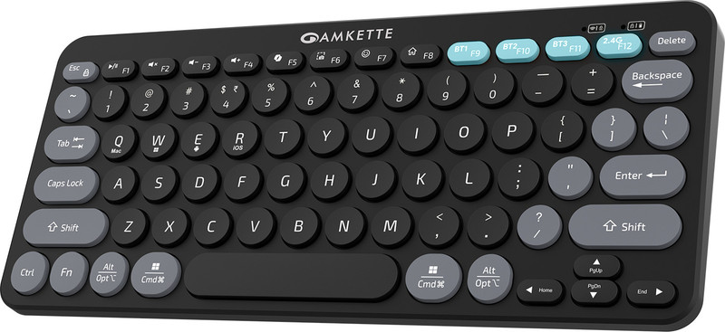 AMKETTE Optimus BT Plus 4 in 1 Multi Device, Compact Type-C Rechargeable with AI Access Bluetooth, Wireless Handheld Laptop Keyboard Compatible with Desktop, Laptop, Tablet, iPad, Mac(Black)