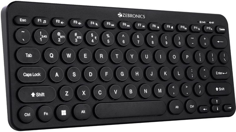 ZEBRONICS K4000MW/Multidevice connectivity,Compatible with Laptop/Tablet/Smartphone Bluetooth Handheld Laptop Keyboard Compatible with Desktop, Laptop, Mac ZEB-K4000MW / ZEB-EWK 1 with 2 Bluetooth & 2.4 GHz Wireless Connection(Black)