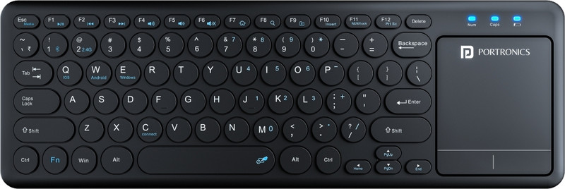 Portronics Bubble Pro Wireless Keyboard with Touchpad, 2.4 GHz Connectivity & Bluetooth, Wireless Handheld Laptop Keyboard Compatible with Desktop, Laptop, Mac(Black)