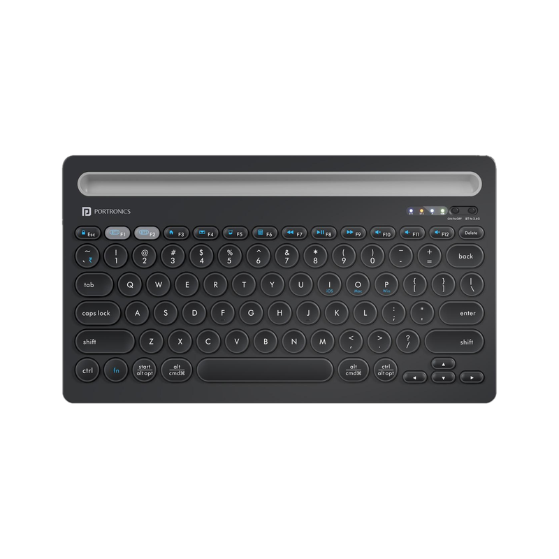 Portronics POR 2192 Bluetooth, Wireless Handheld Laptop Keyboard Compatible with Desktop, Laptop, Mac with Tablet/Smartphone holder 12 inch wide & On/Off switch,Compact Tenkeyless(Black)