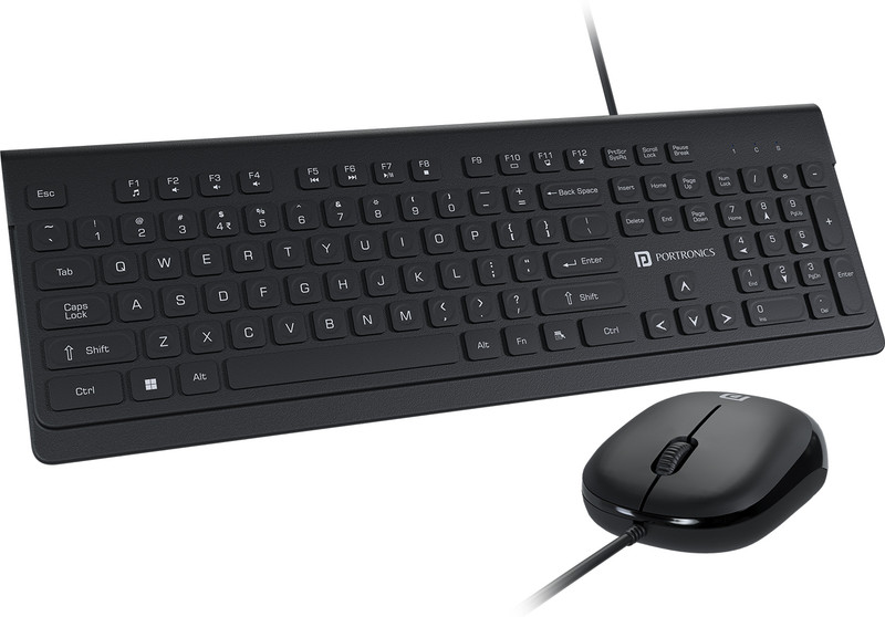 Portronics Keytonic Wired Keyboard & Mouse Combo, Full Size Layout, High Precision Mouse, Wired USB Handheld Laptop Keyboard Compatible with Desktop, Laptop, Mac(Black)