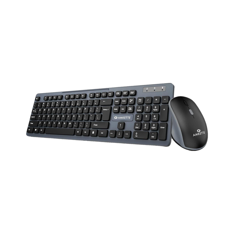 AMKETTE Primus NXT Wireless Keyboard & Mouse Combo, 2.4GHz, 3200 DPI, Silent Keys Wireless Standard Laptop Keyboard Compatible with Desktop, Laptop, Mac with 3200 DPI Optical Mouse, 2.4GHz Lag-Free Wireless, Whisper-Quiet Keystrokes(Grey)