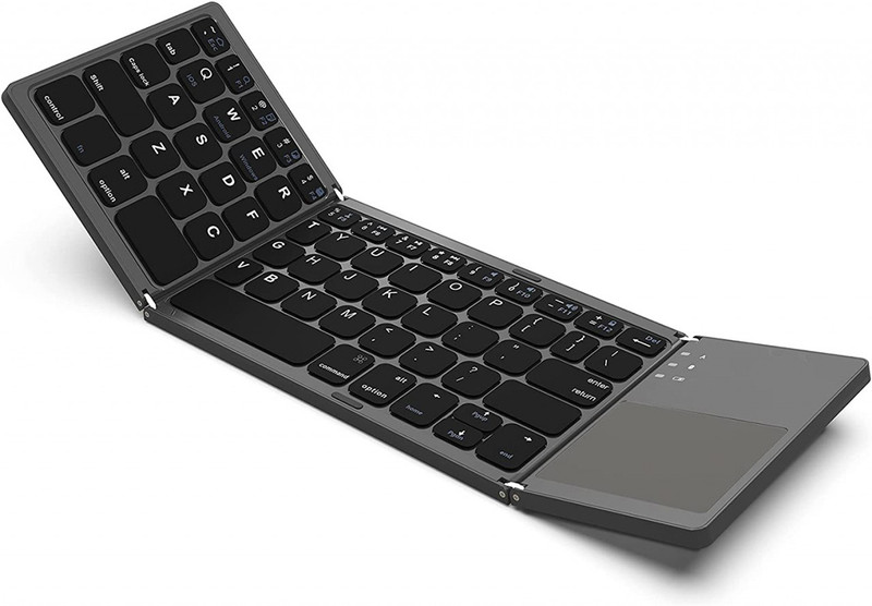 microware B033 Mini Bluetooth Folding Keyboard Keypad Touchpad Tablet Ipad Phone Wireless, Wired USB Handheld Multi-device Keyboard Compatible with Laptop, iPad, Tablet(Grey)