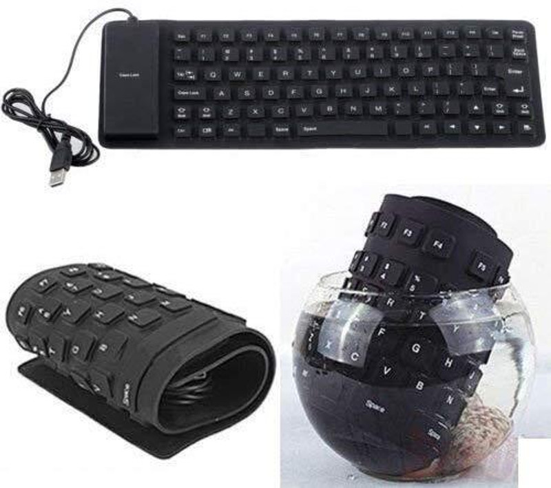 EBOFAB Foldable Silicone Keyboard, USB Wired Waterproof Rollup Keyboard Wireless Handheld Multi-device Keyboard Compatible with Desktop, Laptop, Mac(Black)