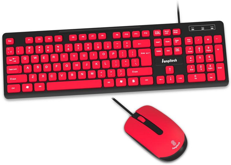 SWAPITECH STKW02 Wired Keyboard and Mouse Combo Set(Red and Black)