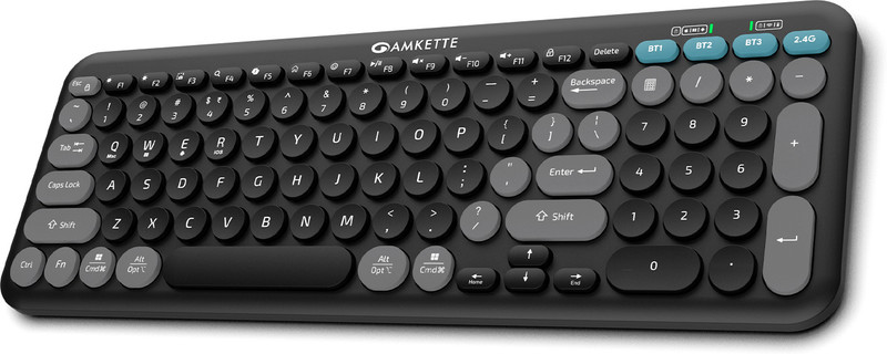 AMKETTE Optimus XL Plus 4 in 1 Type-C Rechargeable, One-Click Switch & AI Access Bluetooth, Wireless Standard Multi-device Keyboard Compatible with Desktop, Laptop, Mac, Tablet(Black)