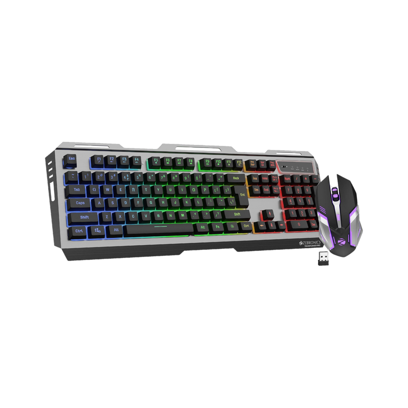 ZEBRONICS Transformer Pro Wireless Standard Gaming Keyboard Compatible with Desktop, Laptop, Mac Gaming Keyboard & Mouse, 2.4GHz, LED Modes,Type C, Al body(Black, MultiColor LED Modes, Aluminum Body, Double Shot Keycaps, Up To 4000 DPI)