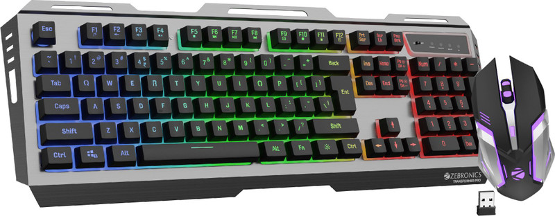 ZEBRONICS Transformer Pro Wireless Standard Multi-device Keyboard Compatible with Desktop, Laptop, Mac Gaming Keyboard & Mouse, 2.4GHz, LED Modes,Type C, Al body(Black, MultiColor LED Modes, Aluminum Body, Double Shot Keycaps, Up To 4000 DPI)