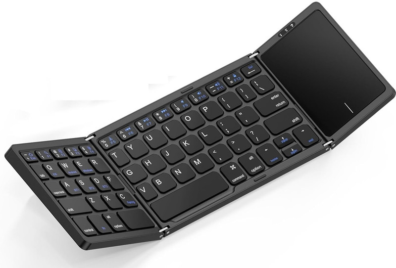 microware Foldable Bluetooth Keyboard with Touchpad, Tri-Folding Wireless Mini Keyboard Wireless, Wired USB Handheld Multi-device Keyboard Compatible with Laptop, iPad, Tablet(Multicolor)
