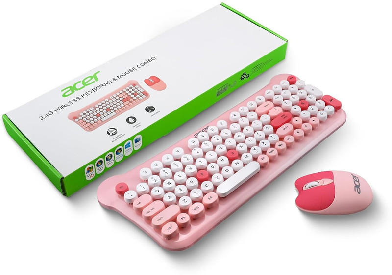 Acer CUTEO 2.4GHz Keyboard & Mouse Combo Wireless Standard Multi-device Keyboard Compatible with Desktop, Laptop, Mac(Pink)