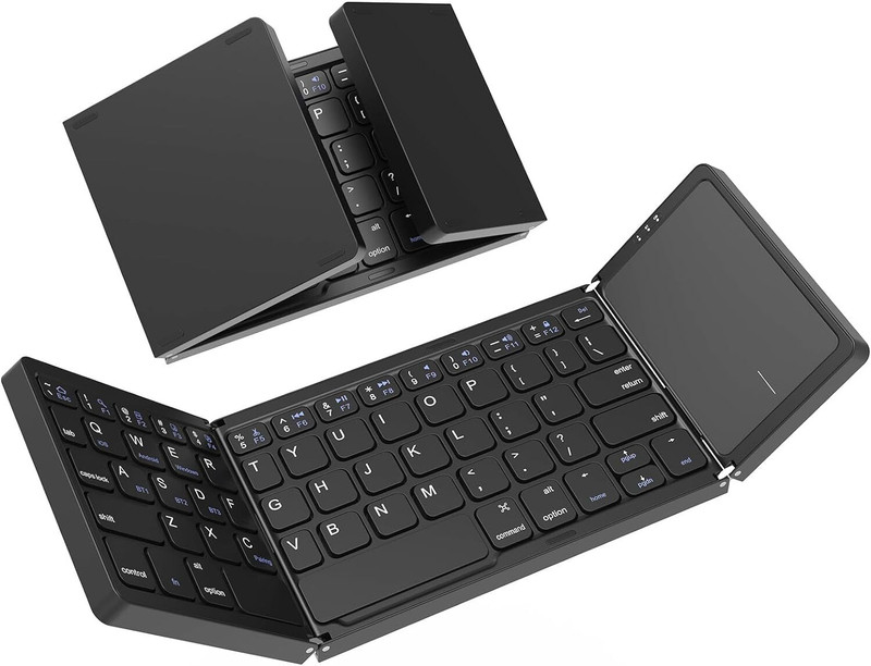 MOSHTU Foldable Keyboard, Tri-Folding Wireless Portable with Sensitive Touchpad Mouse Wired USB, Wireless, Bluetooth Handheld Multi-device Keyboard Compatible with Desktop, Laptop, Tablet, iPad, Mac(Black)