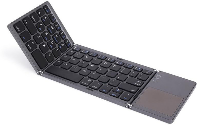 microware Foldable Bluetooth Pocket Size Portable Mini BT Wireless Keyboard with Touchpad Bluetooth Handheld Multi-device Keyboard Compatible with Desktop, Laptop, Mac(Grey)