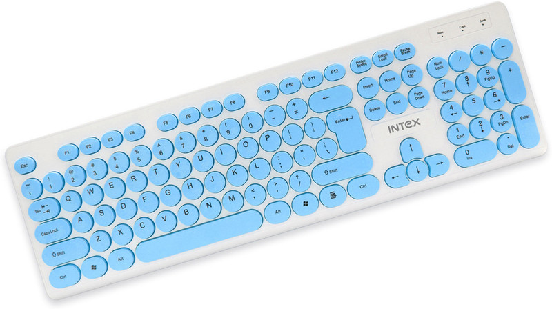 Intex Classy Wired USB Keyboard IT-KB335 White&Blue Wired USB Standard Multi-device Keyboard Compatible with Desktop, Laptop, Mac(Blue)