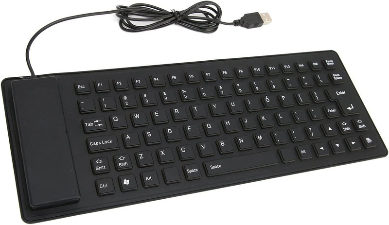 EBOFAB Foldable Silicone Keyboard, USB Wired Waterproof Rollup Keyboard Wireless Handheld Multi-device Keyboard Compatible with Desktop, Laptop, Mac(Black)