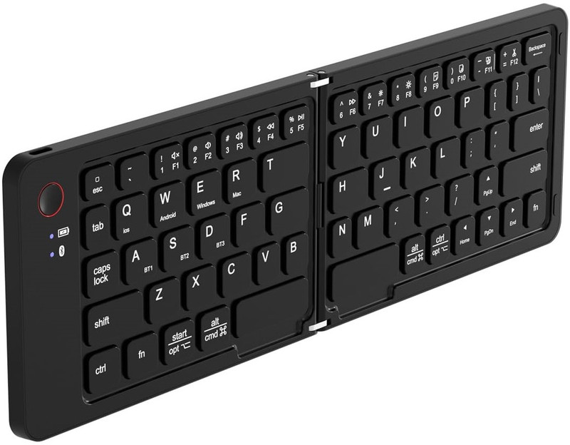 EBOFAB Rechargeable Mini Foldable Bluetooth Wireless Keyboard with Holder Portable Bluetooth Standard Multi-device Keyboard Compatible with Desktop, Laptop, Mac(Black)