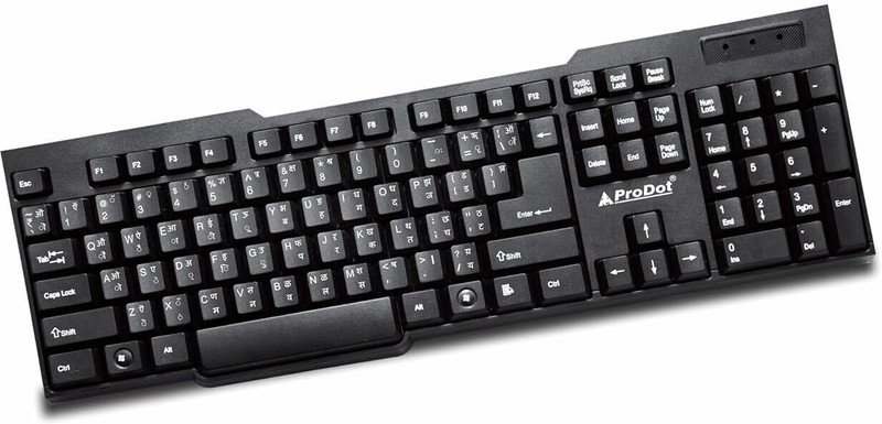 PRODOT Hindi Devanagari (English to HIndi Typing)| with Rupee key | Ergonomic Design Wired USB Standard Multi-device Keyboard Compatible with Desktop, Laptop, Mac(Black)