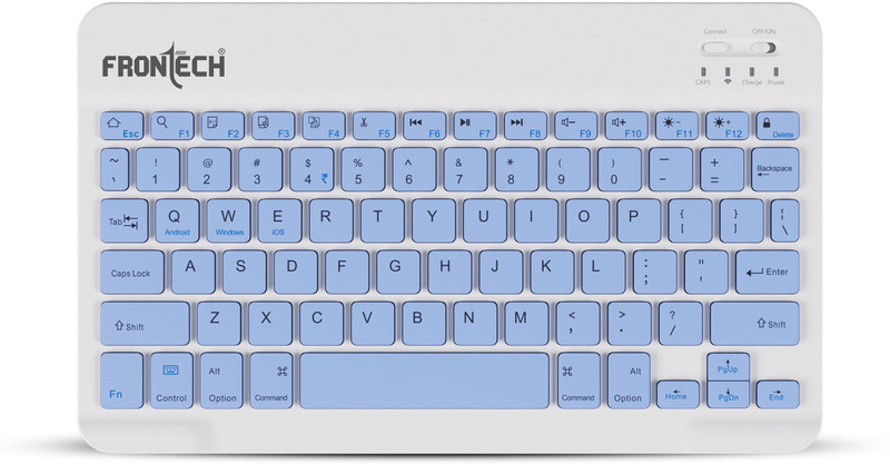 Frontech Wireless Mini Keyboard | 78 Functional Hot Keys | 120mAh Rechargeable battery | Bluetooth Standard Multi-device Keyboard Compatible with Laptop(White&Blue)