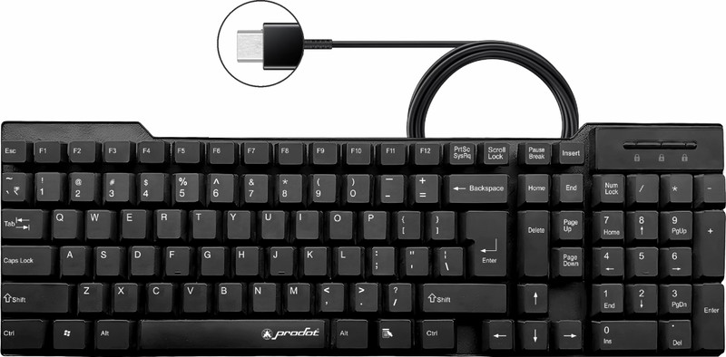 PRODOT 247 Type-C Port Floated Key Wired Keyboard For Windows, Mac, PC, Laptop (247-C) Wired USB Standard Multi-device Keyboard Compatible with Desktop, Laptop, Mac(Black)
