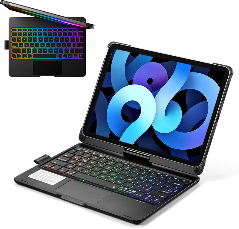 Bestor 360° Rotatable Keyboard case Pencil Holder Andarteck universal backlit 7 colors Bluetooth Laptop-size Tablet Keyboard Compatible with iPad, Laptop, Tablet(Black)