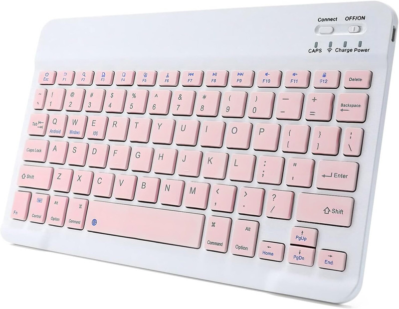 RyzCare Rechargeable Bluetooth Keyboard and Mouse Combo, Universal Ultra-Slim Wireless Laptop-size Tablet Keyboard Compatible with Tablet, iPad, Laptop, Mac(Pink)