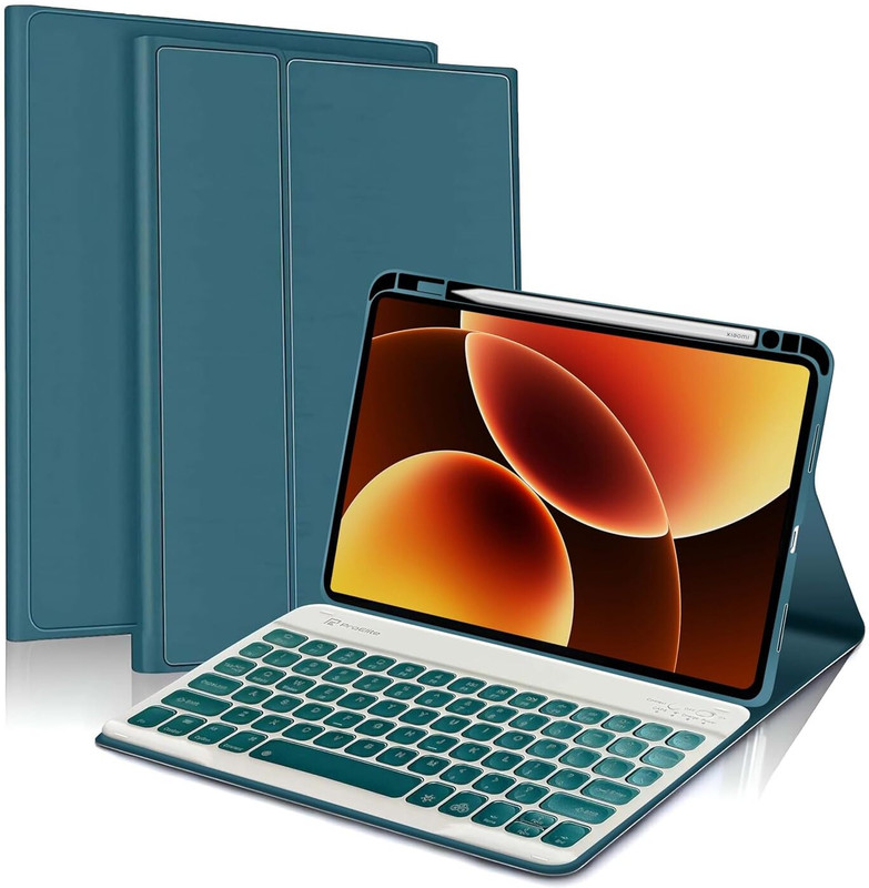 Proelite Keyboard case for Mi Pad 8/8 Pro 11.2 inch with Pen Holder & 7-Colors Backlit Bluetooth Standard Tablet Keyboard Compatible with Tablet(Dark Green)