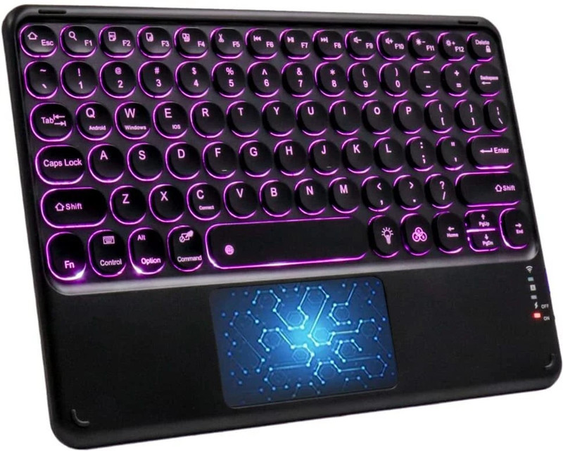 FKU RGB Bluetooth Keyboard with Touchpad 7 Colors Backlit compatible for iOS Android Bluetooth Laptop-size Tablet Keyboard Compatible with iPad, Laptop, Tablet(Black)