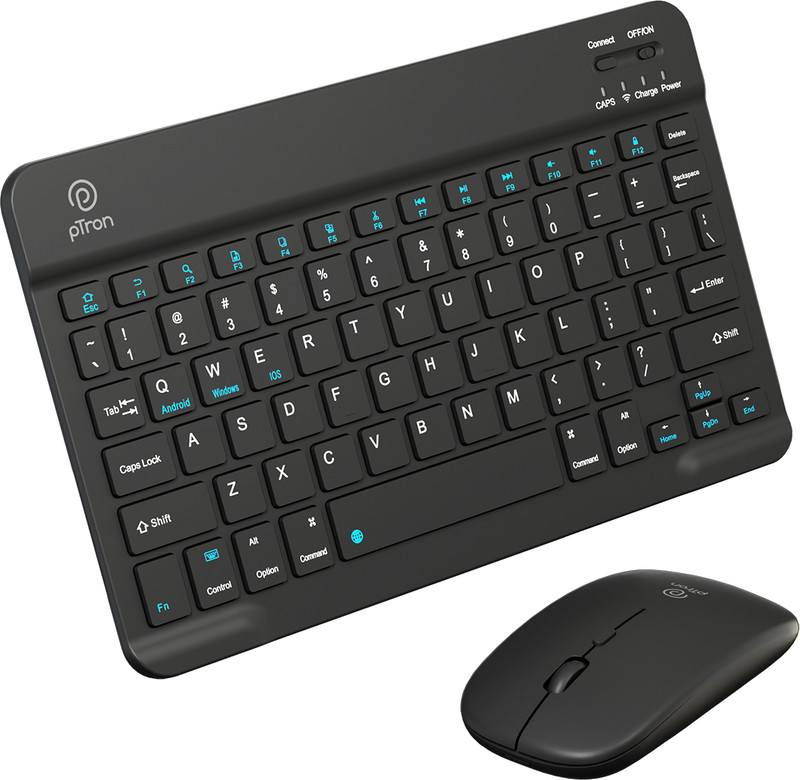 pTron Keyvo KW4 Bluetooth Laptop-size Multi-device Keyboard Compatible with Laptop, Desktop, Laptop, Mac Bluetooth Keyboard & Mouse Combo Set, 1600 DPI(Black)