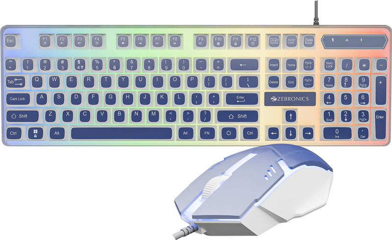 ZEBRONICS ZEB-KKB 4(Zeb-War 2) White+Blue Wired USB Standard Gaming Keyboard Compatible with Laptop, Desktop(White&Blue)