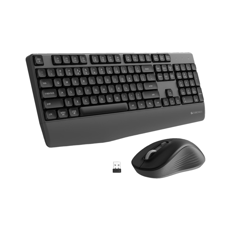 ZEBRONICS Companion 202 Wireless Standard Desktop Keyboard Compatible with Desktop, Laptop, Mac 104 Keys, Copilot AI Key, 12 Multimedia Keys, 1600 DPI, Silent, 4 Buttons(Grey)