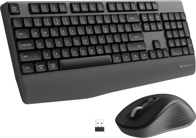 ZEBRONICS Companion 202 Wireless Standard Desktop Keyboard Compatible with Desktop, Laptop, Mac 104 Keys, Copilot AI Key, 12 Multimedia Keys, 1600 DPI, Silent, 4 Buttons(Grey)