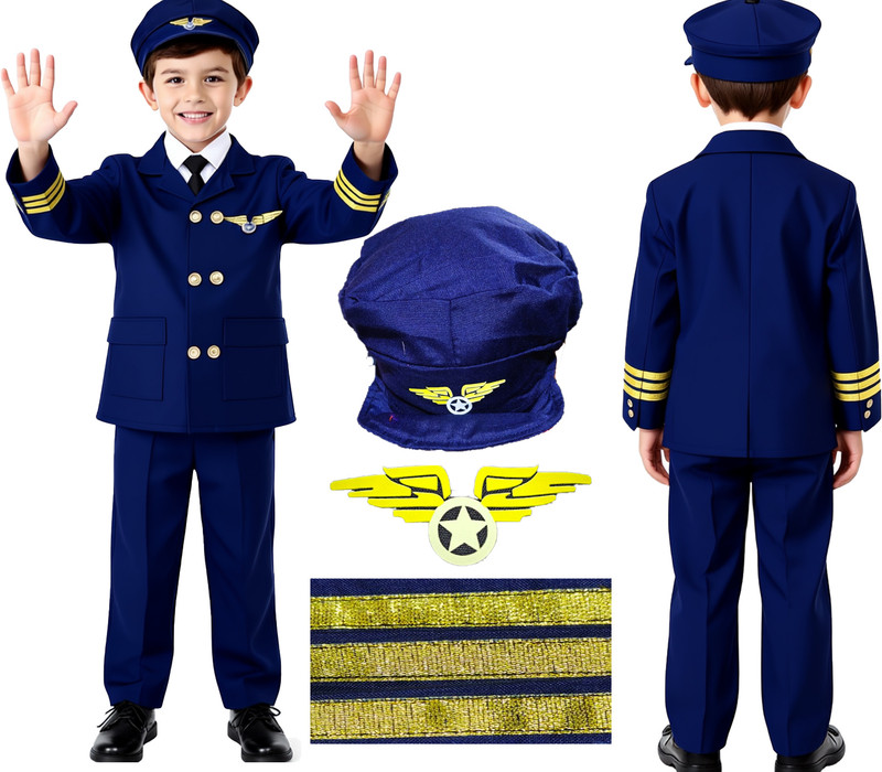 Maasuryakala Pilot Dress Royal Blue for Kids | Pilot Fancy Dress Costume for Boys Kids Costume Wear