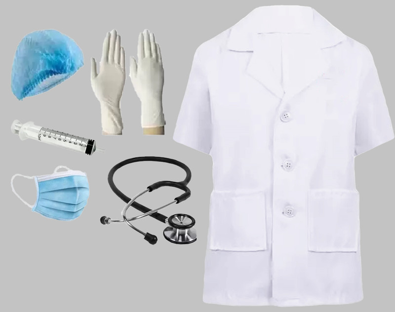 Fancy Steps Doctor Coat Half Sleeve with Accessories Set and cap Gloves for kid Kids Costume Wear