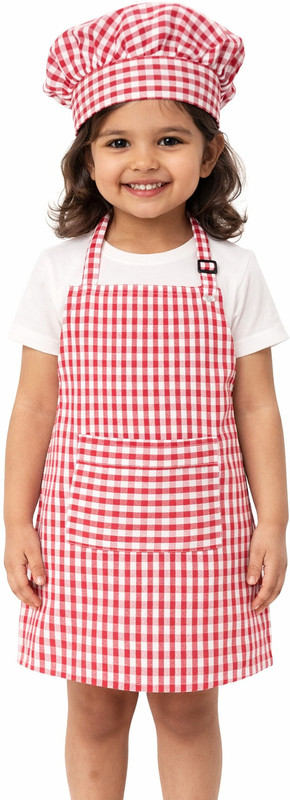 FANCYJET Checf Apron for Kids with Cao| Red Check | Apron Costume| Unisex Apron Kids Costume Wear