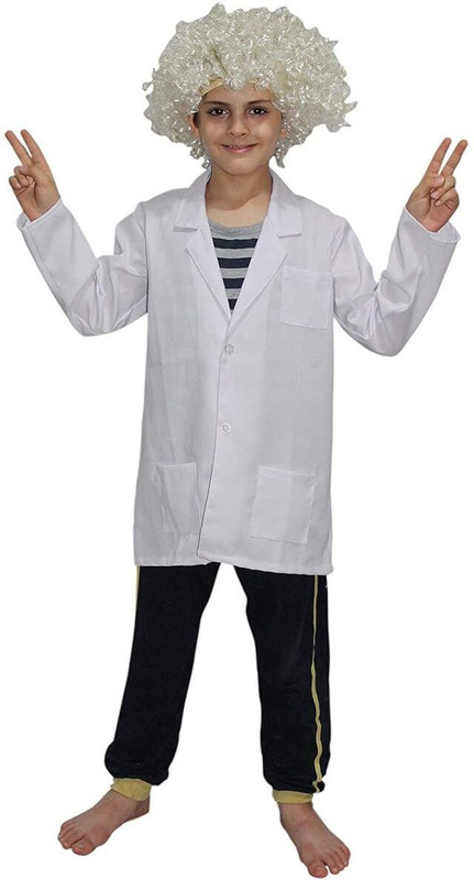 KAKU FANCY DRESSES Albert Einstein Dress For Boys, Scientist Costume - White, 5-6 Years Kids Costume Wear