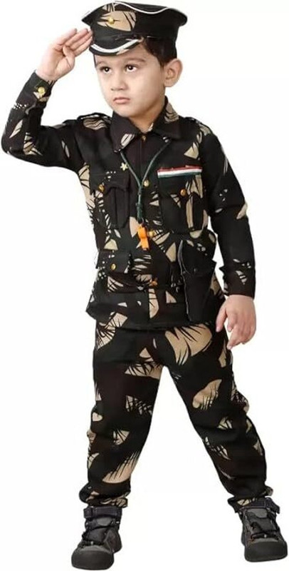 GenuineFashion Military Dress for Kids| Army Dress| Blacl and Green Color Kids Costume Wear